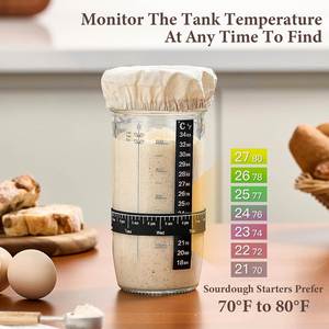 Wide Mouth Sourdough Starter Jar Kit with Date Marked Feeding Band and Thermometer Eco-Friendly Glass Dishwasher Safe Box - Product Image 4