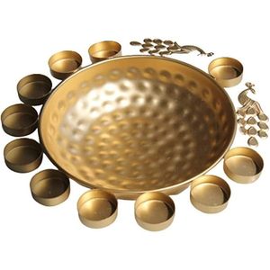 PARIJAT HANDICRAFT Beau bol Uruli au design paon fabriqué à la main 13.5 pouces en métal doré décor à la maison paon bordure paon - Product Image 1