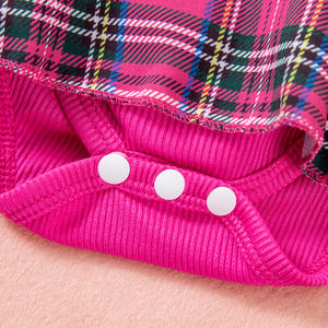 Versión coreana, conjunto de <span class=keywords><strong>ropa</strong></span> de estilo primavera otoño para bebé femenino, bonito lazo a cuadros, costura, pedo, vestido, <span class=keywords><strong>Kit</strong></span> de pelo hecho de punto - Product Image 5