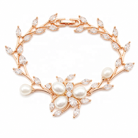 Bracelet de perles d'eau douce avec motif floral, feuilles et grappe de vigne, en or rose, zircon floral, ensemble de bracelets de mariée en cristal pour femme 2026
