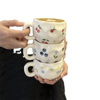 Tasses à café en porcelaine peintes à la main de style coréen, fleurs peintes à la main, de haute qualité, qualité alimentaire, compatibles lave-vaisselle et micro-ondes, OEM