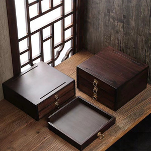 Wooden Drawer Storage <b>Box</b> Rectangle Tabletop Mount Multi Layer Jewelry Organizer Dehua First Class Product - Product Image 1