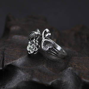 Autentico 925 Sterling Silver <span class=keywords><strong>di</strong></span> Pesce E Fiori <span class=keywords><strong>di</strong></span> <span class=keywords><strong>Loto</strong></span> Per Le Donne Regolabile Gioielli Vintage Aneis Feminino - Product Image 5