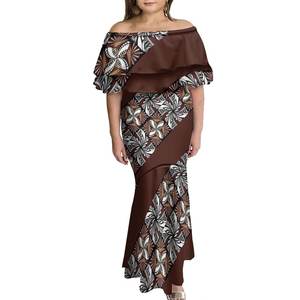 Polynesian Tonga Tribal Mermaid Ballkleider Benutzer definierte Melanesia Tapa Blumen druck Double Layered Rüschen Plus Size Damen kleider - Product Image 4