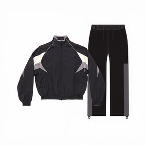 Survêtement personnalisé deux pièces avec fermeture éclair pour hommes ensemble coupe-vent pantalon superposé survêtement d'école en nylon avec vestes coupe-vent 100% coton - Product Image 1