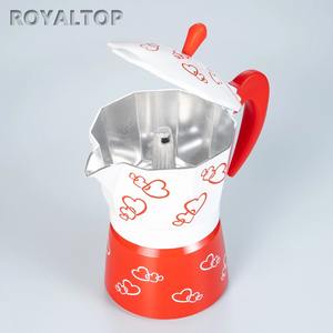 Pot à café moka en aluminium de couleur personnalisée 3 <span class=keywords><strong>tasses</strong></span> <span class=keywords><strong>6</strong></span> <span class=keywords><strong>tasses</strong></span> pot à café moka <span class=keywords><strong>rouge</strong></span> noir avec poignée en bois - Product Image 3