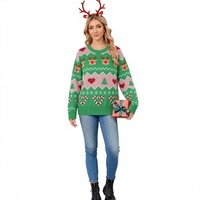Pull en tricot épais contrastant pour femme, style européen et américain, coupe ample, collection automne 2026, motif renne de Noël, pour le commerce extérieur