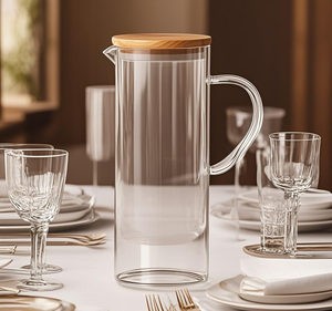 Tùy chỉnh thực hiện thủy tinh borosilicate bình nước với xử lý và nắp gỗ trong suốt Jug thả - Product Image 5