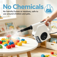 Nettoyeur vapeur portable sans produits chimiques, chauffage en 15 secondes, pression vapeur 2,6-3,2 bars, puissance 1200W, réservoir 350ml, multi-usages pour la maison et le commerce