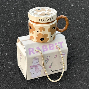 High-End Ceramic Coffee <b>Cup</b> with Simple Cartoon Design Handmade Couple Mug Lid Dishwasher Safe for Men Women for Back School - Product Image 5