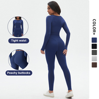 Vente en gros de leggings de fitness à manches longues personnalisés ensemble de deux pièces combinaison de yoga sans couture à haute élasticité et de couleur unie pour femmes