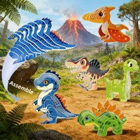 Kit de Modelo de Rompecabezas de Dinosaurio de Papel 3D, Juguete Educativo de Animales de Dibujos Animados Unisex para Adolescentes, Adultos y Principiantes