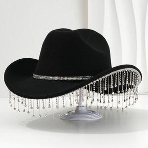 Chapeau de <span class=keywords><strong>cowgirl</strong></span> western en feutre à large bord avec franges en strass, style tiare, pour <span class=keywords><strong>costume</strong></span>, cosplay et fête - Product Image 5