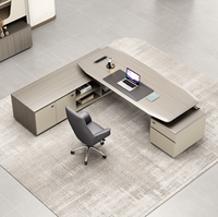 Bureau de direction modulaire haut de gamme en MDF, grand format en L, bicolore gris beige, avec boîte de rangement pour câbles, table de travail de bureau moderne – Offre Spéciale