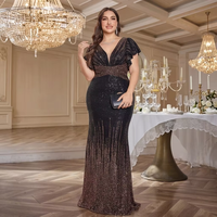 Robe de soirée scintillante à sequins pour femmes grandes tailles, col en V, manches à volants, taille croisée, pour mariages