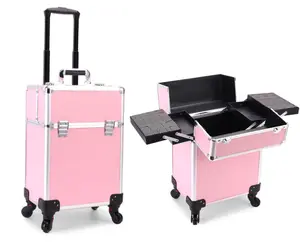 Professional Aluminum Cosmetics Make Up Trolley Beauty Case Vanity Box Large Capacity Beauty Salon Professional Aluminum Makeup