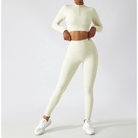 Vêtements de Yoga deux pièces à manches longues pour femmes, fermeture éclair respirante, vêtements de sport pour femmes, tenues d'entraînement, ensembles de pantalons courts de Yoga 2 pièces, 2022
