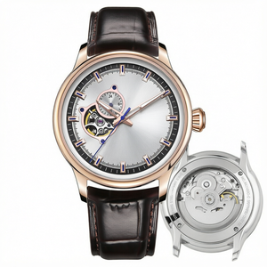 Montre mécanique de luxe à mouvement automatique, 40 mm, verre saphir, date, squelette, bracelet en cuir, résistance à l'eau 3 BAR, pour homme - Product Image 1