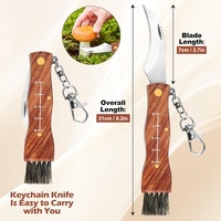 Grand couteau à champignons et à truffes à manche en bois pour la cuisine et l'extérieur, couteau à champignons pliable pour le jardinage avec brosse
