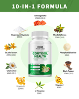 Capsules de soutien naturel du cortisol, complexe à base de 10 plantes, Ashwagandha, Magnésium Glycinate, pour le stress et le sommeil, complément végétalien pour adultes