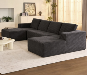 โซฟาโมดูลาร์ไร้โครงสีดำผ้าคอร์ดูรอยคุณภาพสูงหรูหรา สำหรับห้องนั่งเล่น - Product Image 3