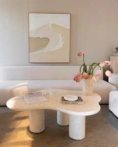 Bianco nordico minimalista moderno lusso nuvola soggiorno divano basso <span class=keywords><strong>in</strong></span> fibra di vetro <span class=keywords><strong>travertino</strong></span> marmo tavolino <span class=keywords><strong>in</strong></span> legno - Product Image 1