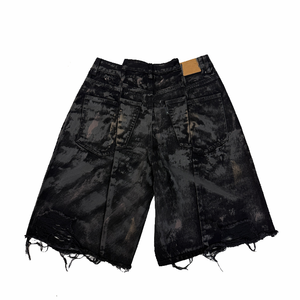 Shorts en jean Y2K Grunge Hip Hop Tie Dye Noir Délavé Coupe Droite Mi-longueur Effet Usé Bords Frangés Oversize Streetwear Été - Product Image 2