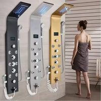 Panneau de douche mural LED simple à jet de pluie massant, en laiton brossé, pour salles de bain et hôtels, en acier inoxydable et céramique - Vente chaude