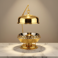 Plat de service rond de luxe doré en acier inoxydable pour buffet, chauffe-plats, idéal pour hôtels, traiteurs, mariages, banquets et présentations.