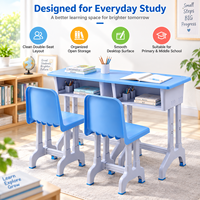 Ensemble de deux bureaux et chaises d'étudiant, mobilier scolaire, étagères de rangement doubles, design ergonomique, construction durable en plastique et métal pour