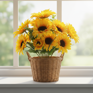<span class=keywords><strong>Bouquet</strong></span> de tournesols artificiels faits main de style européen avec tiges en plastique - Décoration rustique pour la maison, idéal pour les mariages et les douches nuptiales - Product Image 5