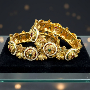 Handmade Women's Antique Openable Bangles 2-Piece Set with Gold Plating <b>Copper</b> Alloy Nickel & Lead Free From India - Product Image 3