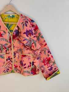 Chaqueta Bomber Ecológica Acolchada de Algodón con Estampado Floral para Mujer, Chaqueta Corta Boho Hecha a Mano, Ropa de Abrigo de Invierno Reversible Estándar - Product Image 4