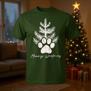T-shirt Merry Woofmas Dog Paws Christmas Tree vert unisexe taille adulte - Product Image 3