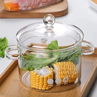 Casserole marmite ménage Double oreille pot en verre avec couvercle épaissi pot de nouilles instantanées verre à haute teneur en borosilicate verre à soupe