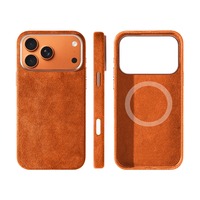 Coque de téléphone personnalisée en daim italien haut de gamme pour iPhone 17, entièrement recouverte, avec estampage à chaud en cuivre et attraction magnétique