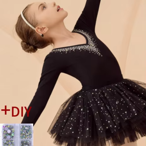 Set Leotard da Balletto con Strass Fai-da-Te e Gonna, Scollo a V, Schiena Scoperta, Costume da Danza, Gonna <span class=keywords><strong>Tutu</strong></span>, Top da Ginnastica per Ragazze - Product Image 1