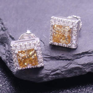 Boucles d'oreilles clous tendance pour femme, plaqué argent or rose, moissanite 1 carat forme boule, sertissage griffe jaune champagne, style décontracté - Product Image 5