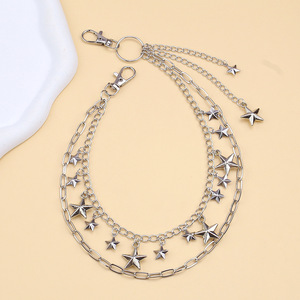 Cadena de cintura de metal con doble capa de estrellas, aleación de zinc, estilo hip hop punk, accesorio de moda informal para hombres y mujeres - Product Image 4
