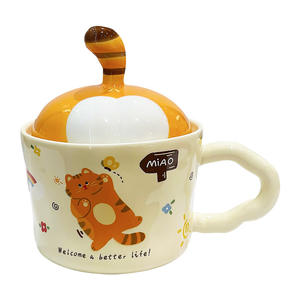 Cute Cat Tail Ceramic <b>Cup</b> with <b>Lid</b> and Spoon Cartoon Design for <b>Coffee</b> or Milk Presents Office Use - Product Image 5