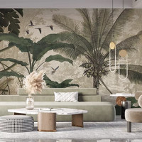 Papier peint non tissé imperméable à l'eau avec motif d'animaux de la forêt tropicale et de plantes vertes, design moderne, installation facile à faire soi-même pour la maison