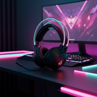 Casque de jeu LED RGB avec logo personnalisé, communication vocale claire, design confortable sur les oreilles pour les joueurs