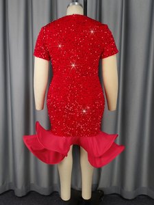 Usine décolleté en V <span class=keywords><strong>rouge</strong></span> paillettes gaine velours sirène <span class=keywords><strong>robe</strong></span> de <span class=keywords><strong>cocktail</strong></span> femme - Product Image 4