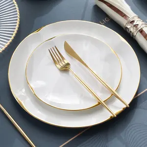 Luxury Hotel Tableware Western Dishes Flat 8 Inch Steak Plate Italian Glazed Dishes Plates Ceramic Sets Bone China Dinner Sets