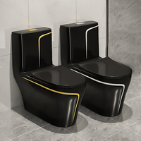 Ensemble de toilettes monobloc en céramique BGS, blanc et or, à double chasse, avec chasse à jet siphonique et fermeture douce, pour salle de bain, style nord-européen