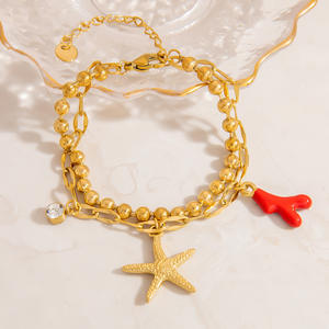 Bracelet étoile de mer en alliage de zinc plaqué or, pendentif corail, bijoux unisexes, cadeau - Product Image 1