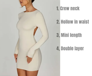 Vestido Mini Sexy Luluxixiyaya para Mujer, de Manga Larga, Ajustado, con Espalda Descubierta en <span class=keywords><strong>U</strong></span> y Corte Bajo, de Doble Capa y Acabado Suave - Product Image 3