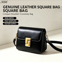 Sac bandoulière carré en cuir véritable XISHANG Direct Leather Factory avec fermoir doré pour les trajets quotidiens, personnalisation de la marque disponible