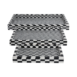 Vassoi decorativi a scacchi con interni ondulati per decorazioni centrotavola, set da 3 pezzi - Product Image 1