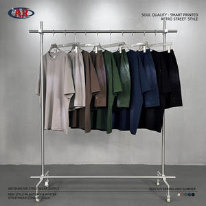 Vêtements en coton pour hommes ARTIE |   Collection Été 2025 : Ensemble Ample Rétro à Cordon de Serrage, Motif Éclaboussures Colorées, Style Couple Tendance (325G) - Product Image 4